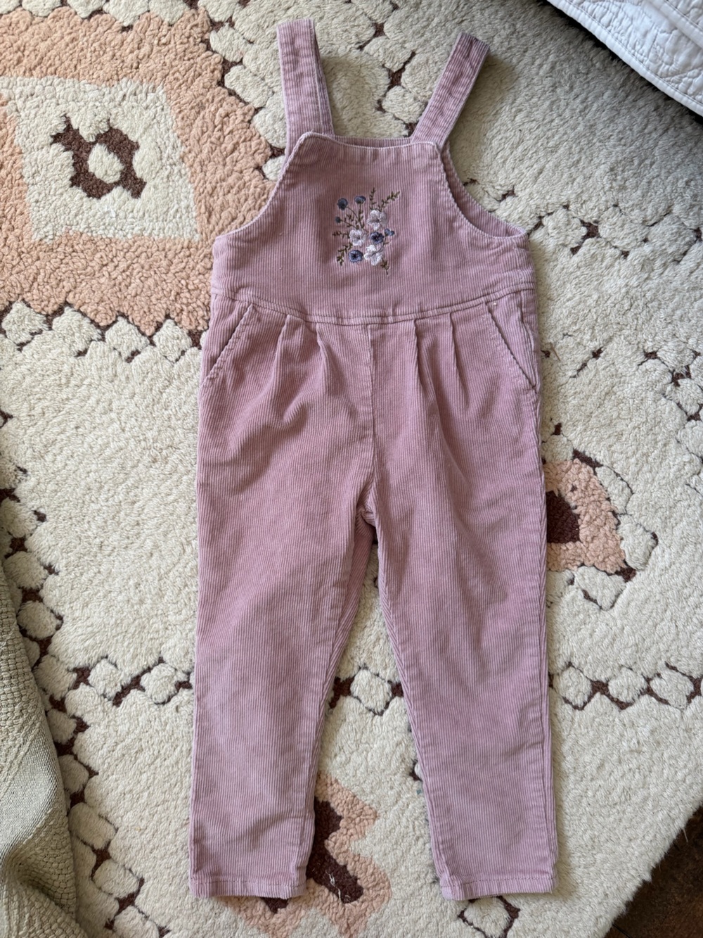 Jamie Kay Mauve Corduroy Overalls with Floral Embroidery